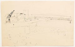 Beach - Original Bleistift auf Papier von Jeanne Daour - 1940