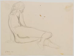 Vintage Nude - Original Pencil on Paper by Jeanne Daour - 20th Century