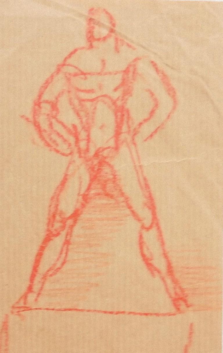Figure is an original drawing in red pencil on paper realized by an Anonymous artist active in the 1900 century.

Sheet dimension: 11.5 x 7.5 cm.

The state of preservation is good except for some foldings.

The artwork presents a posed male figure.