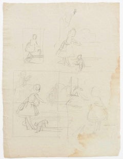 Figures - Original Pencil on Paper by Jeanne Daour - 20th Century