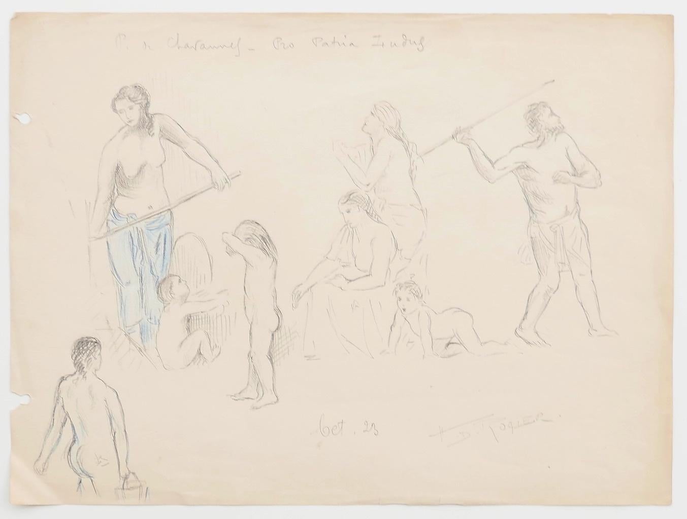 Figures is a drawing in pencil realized by an Anonymous artist active in the 1900 century.

Sheet dimension:30.5 x 23 cm.

The state of preservation is good and aged and there is a trace of humidity on the lower right angle of the sheet.

The