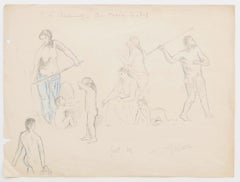 Vintage Figures - Pencil on Paper by Jeanne Daour - 20th Century