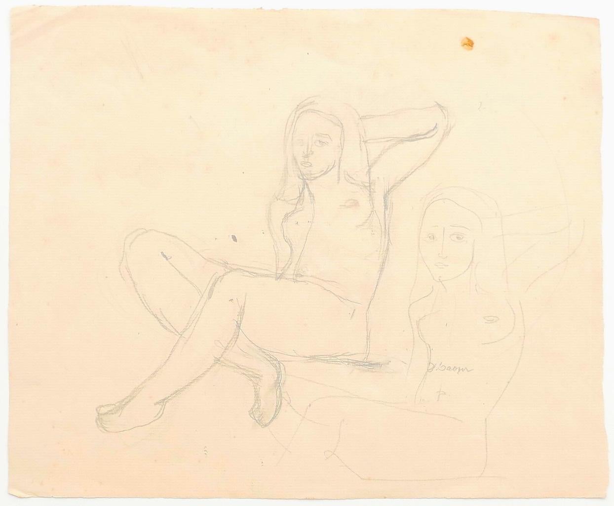 Nude - Original Pencil on Paper by Jeanne Daour - 20th Century