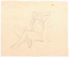 Vintage Nude -  Pencil on Paper by Jeanne Daour - 20th Century