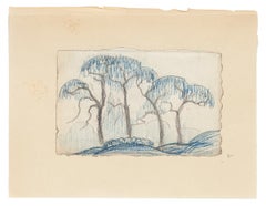 Weeping Willow – Bleistift und Pastell auf Papier – 20. Jahrhundert