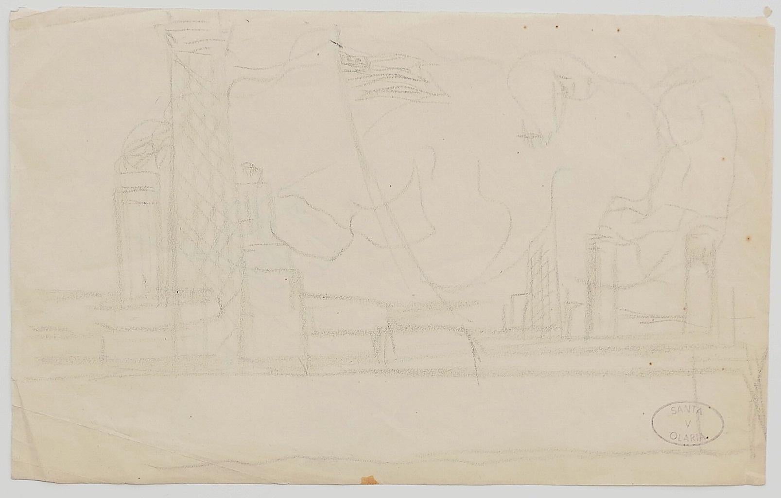 Unknown Landscape Art - Bridge - Pencil on Paper - 20th Century