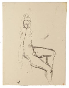 Nude - Original Pencil and China Ink on Paper by Jeanne Daour - 20th Century
