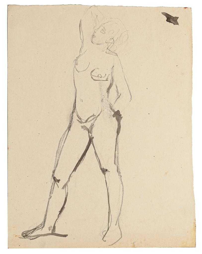 Nude is an original drawing in pencil and china ink on paper realized by Jeanne Daour.

The state of preservation is good except for some foxings and stains.

Sheet dimension: 32.5 x 24.5 cm

The artwork represents a two posed nude woman on both