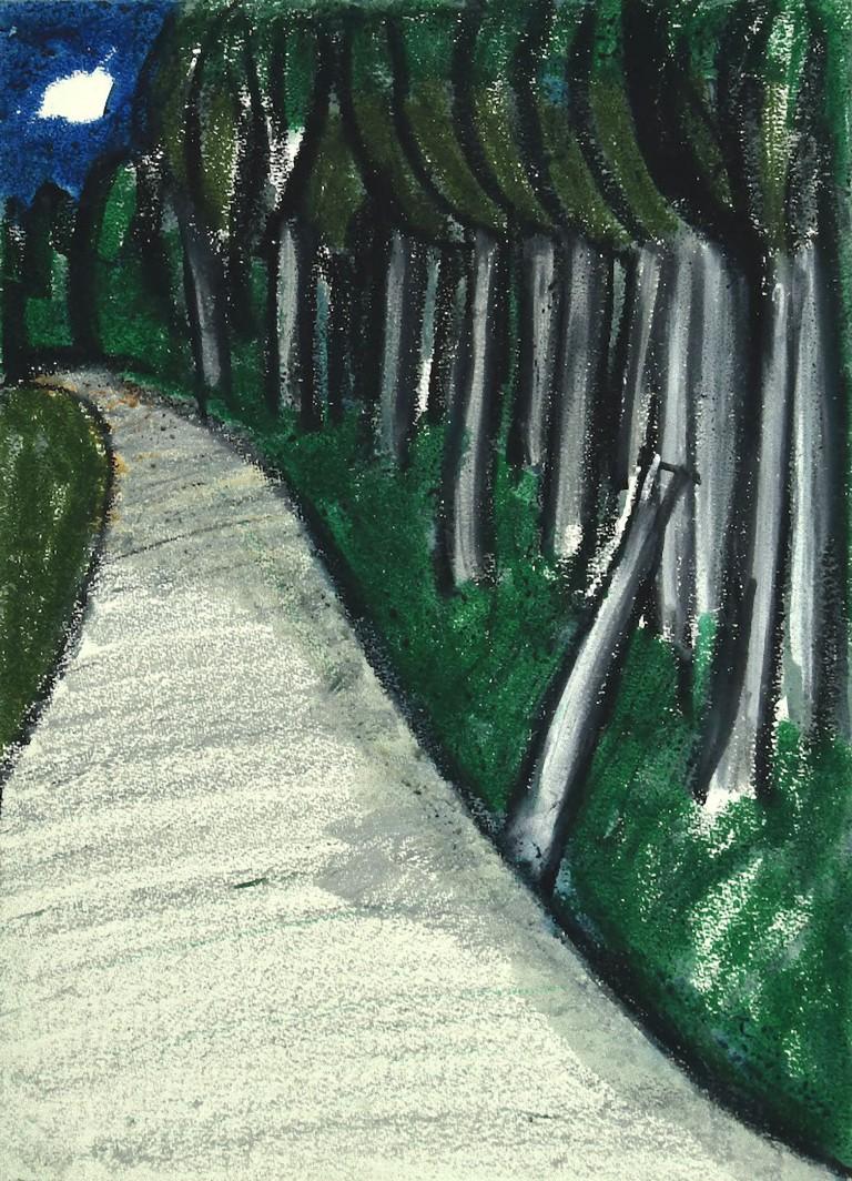Landscape is an original drawing artwork in mixed media on cardboard (oil pastel and charcoal), realized by Sun Jingyuan in 1970.
The state of preservation is very good.

Sheet dimension: 54.5 x 39.5 cm.

The artwork represents a beautiful landscape