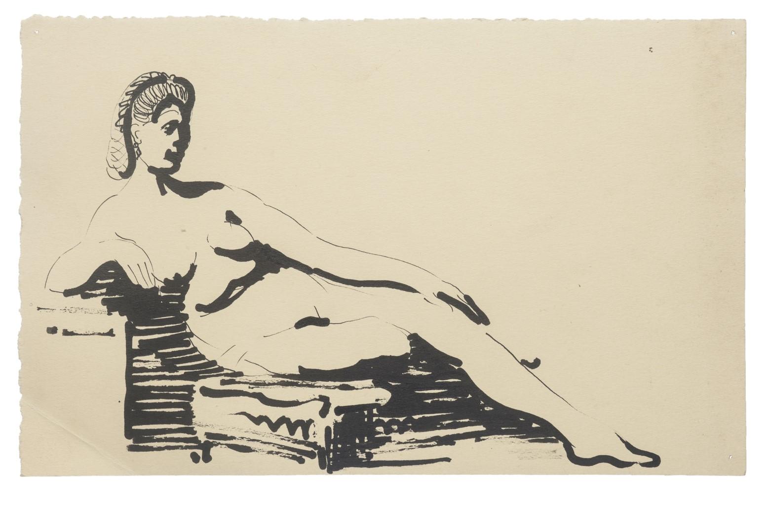 Unknown Nude - Study for Statue - Original Ink Drawing - 20th Century