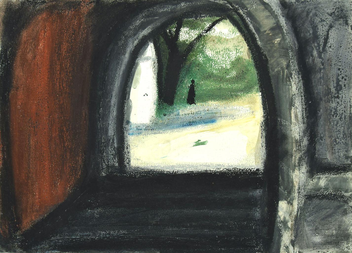 Landscape is an original drawing artwork in mixed media on cardboard, charcoal and oil pastel, realized by Sun Jingyuan in 1970.
The state of preservation is very good.

Sheet dimension: 54.5 x 39.5 cm.

The artwork represents a beautiful landscape