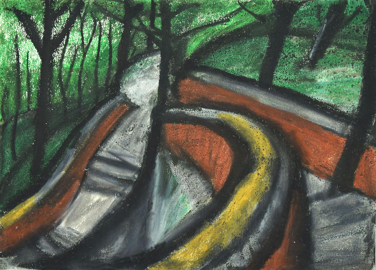 Landschaftslandschaft – Mixed Media auf Karton von Sun Jingyuan – 1970er Jahre