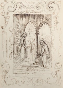 Sacred Scene - Original Pen Drawing - 20th Century
