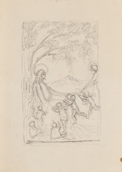 Sacred Scene - Original Pencil Drawing - 20th Century