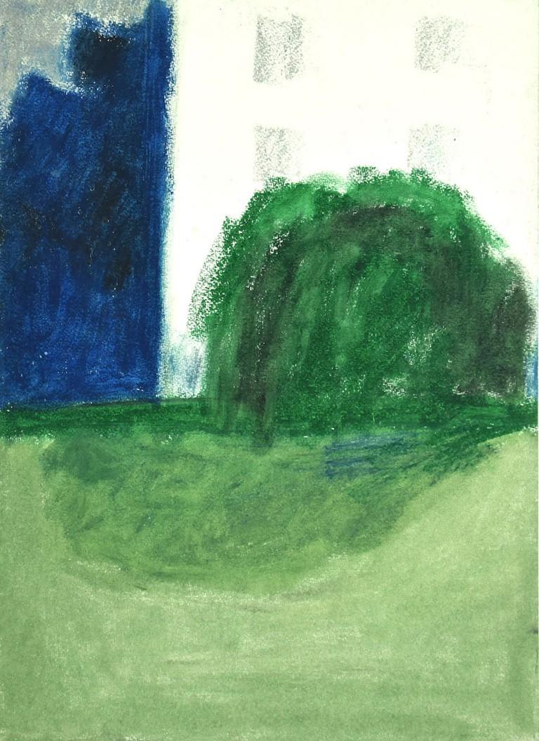 Landscape is a drawing in mixed media on cardboard, charcoal and oil pastel, realized by Sun Jingyuan in 1970.
The state of preservation is very good.

Sheet dimension: 54.5 x 39.5 cm.

The artwork represents a beautiful landscape with vivid color,