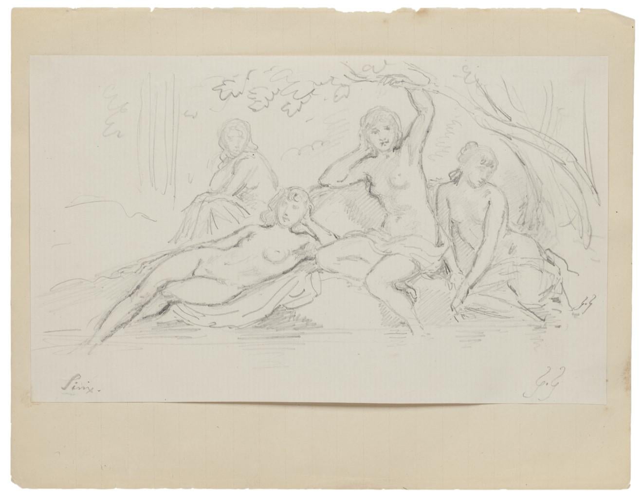 Group of Women - Original Pencil  on Paper by Gabriel Guèrin - 20th Century
