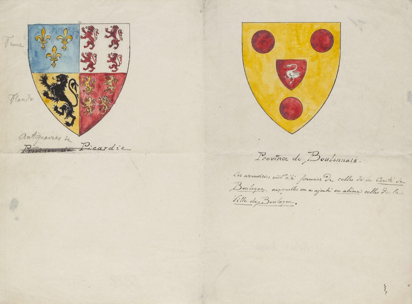 Unknown Figurative Art - Coats of Arms - Original Pen and Watercolor - 19th Century