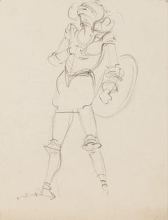 Quichote/Karikatur - Original-Bleistiftzeichnung - 20. Jahrhundert