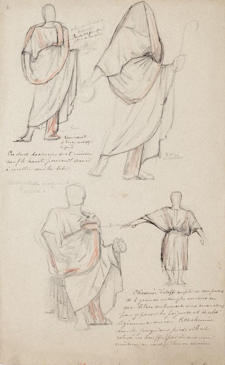 Estudios para trajes -Lápiz y Pastel por G. A. Rochegrosse -Principios del siglo XX