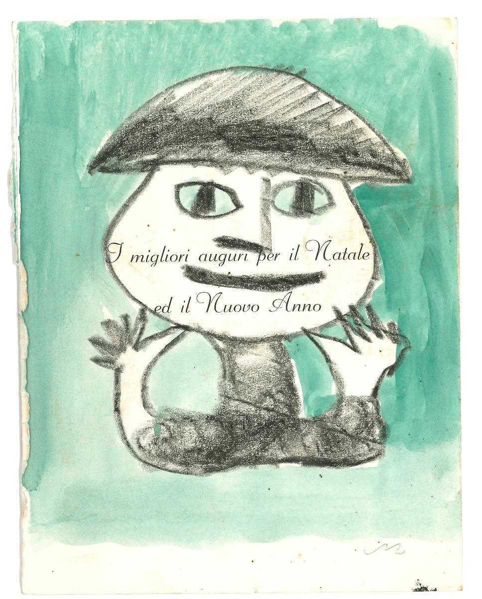 Figurative Art de  Mino Maccari - Navidad - Original Carboncillo y Acuarela sobre Cartón por M. Maccari - Años 70