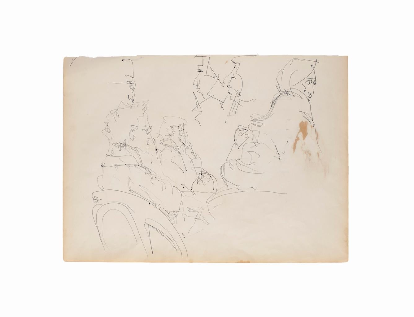 Unknown Portrait - Figures - Pen on Ivory Paper - 1950 