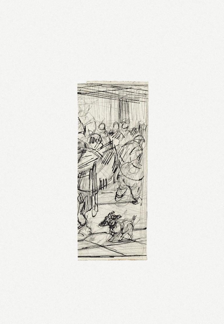 Abandoned Dog - Ink and Pencil on Paper by G. Galantara - Late 19th Century - Art by Gabriele Galantara