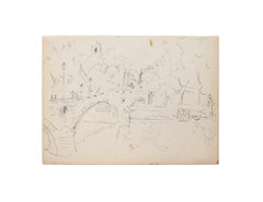 Il ponte - Penna originale su carta avorio - 1950