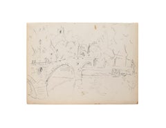 Vintage The Bridge - Original Pen on Ivory Paper - 1950