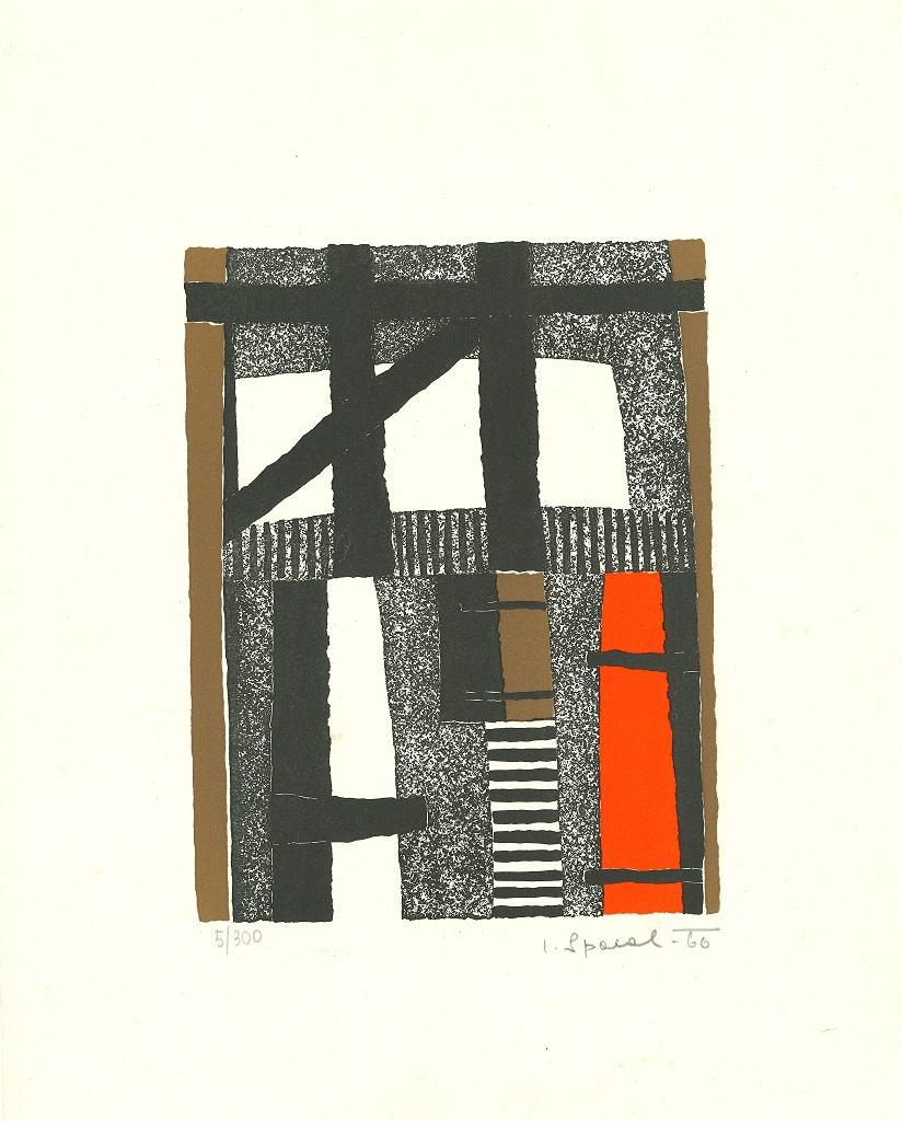 Lojze Spacal Abstract Print - Striped composition - Original Lithograph - 1966