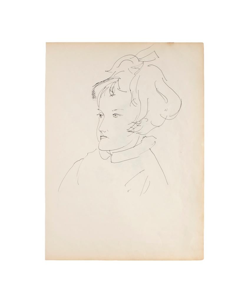 Portrait - Original Pen on Ivory Paper - 1950