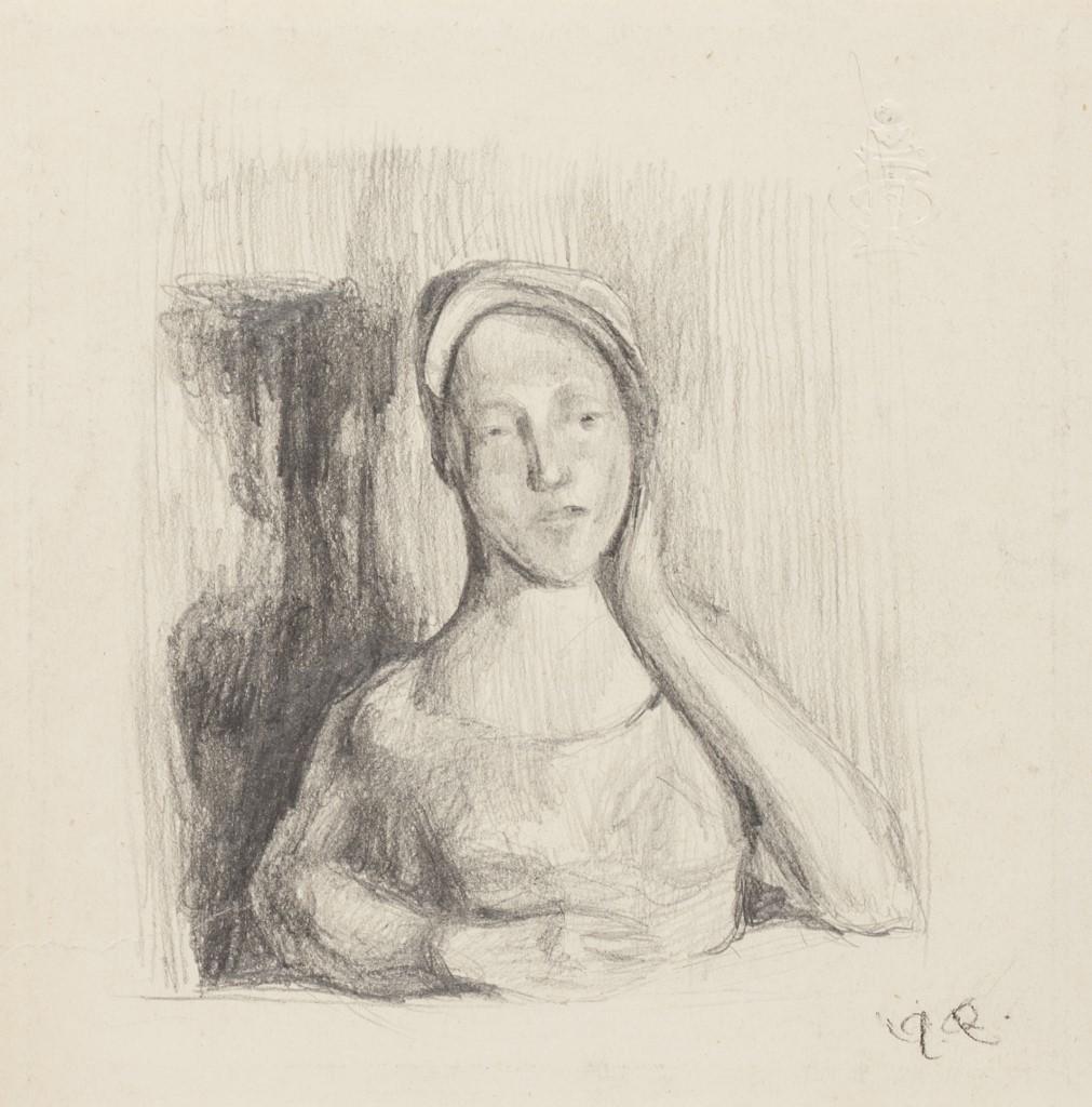 Unknown Figurative Art - Girl Posing - Original Pencil Drawing - 20th Century