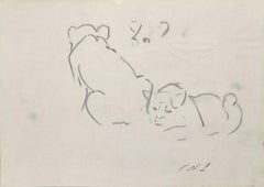 Lions – Original-Bleistift auf Papier von Willy Lorenz – 1950er Jahre