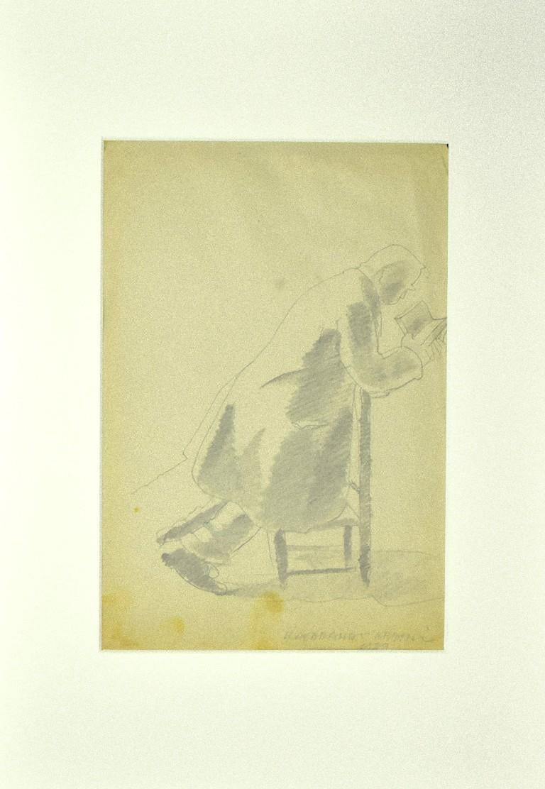 Praying - Pencil on Paper by Ildebrando Urbani - 1932