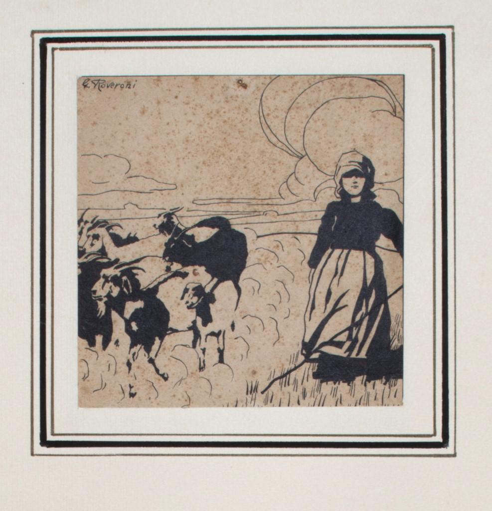 "Pastorella"  (Pastora) è un disegno originale a inchiostro nero su carta.  di G. Roveroni.

In ottime condizioni.

Passaporto incluso: 50 x 35 cm.

Questo è un disegno originale che rappresenta una pastorella che lavora nei campi.

Firmato a mano,