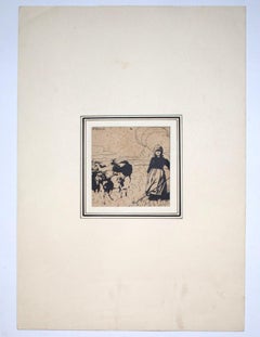 Pastorella (Shepherdess)- China Ink on Paper by G. Roveroni - Early 20th Century