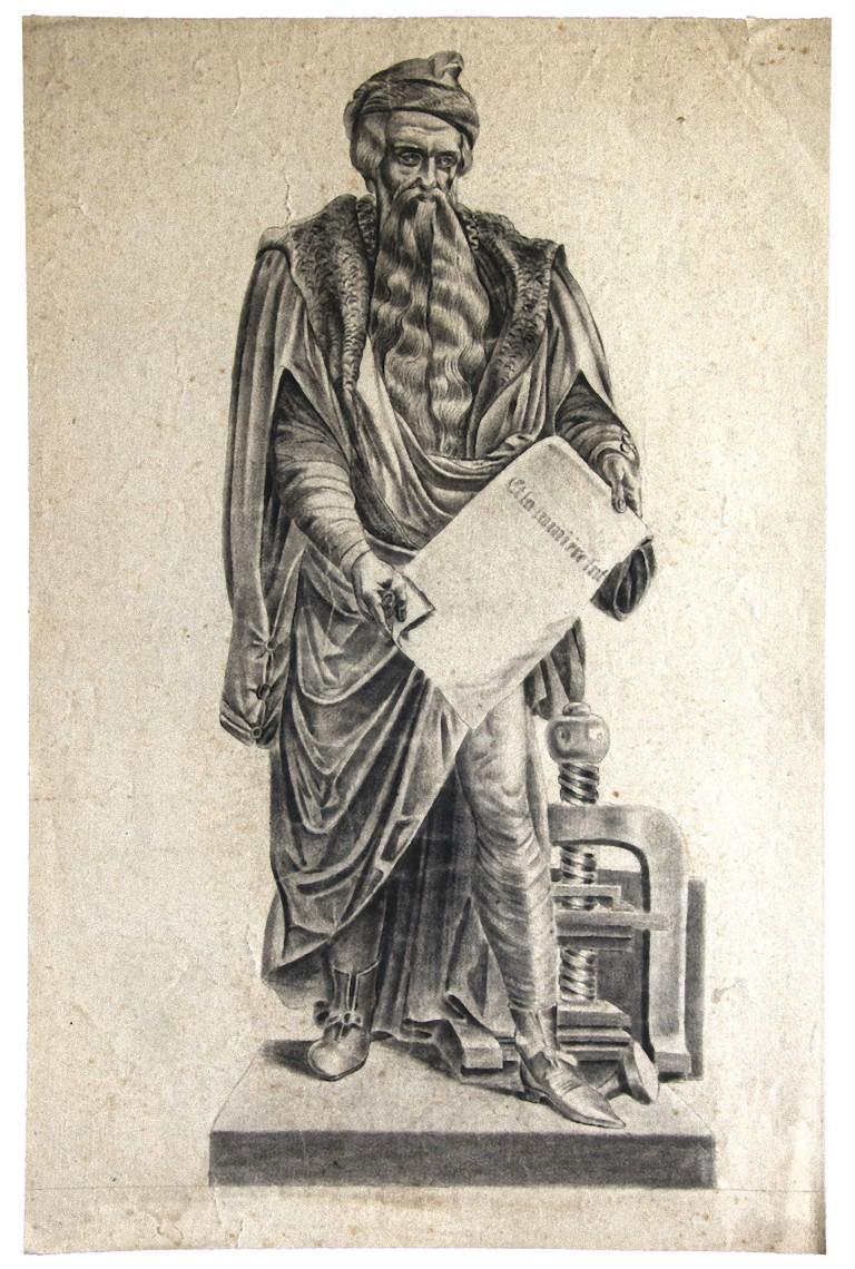 Unknown Figurative Art - Portrait of Johann Gutenberg -  Pencil on Paper - 19th Century