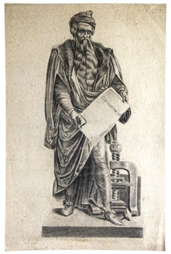 Antique Portrait of Johann Gutenberg -  Pencil on Paper - 19th Century