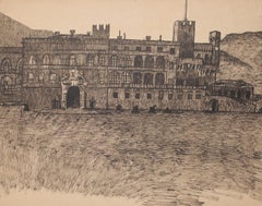 Palacio fortificado - Dibujo a pluma - Finales del siglo XIX