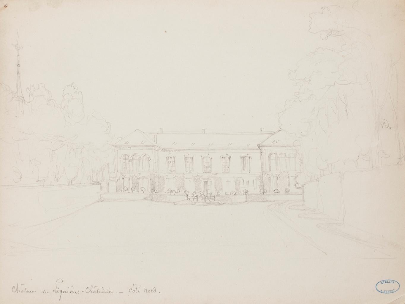 Mansion - Drawing in Pencil by J. Hébert - Early 20th Century