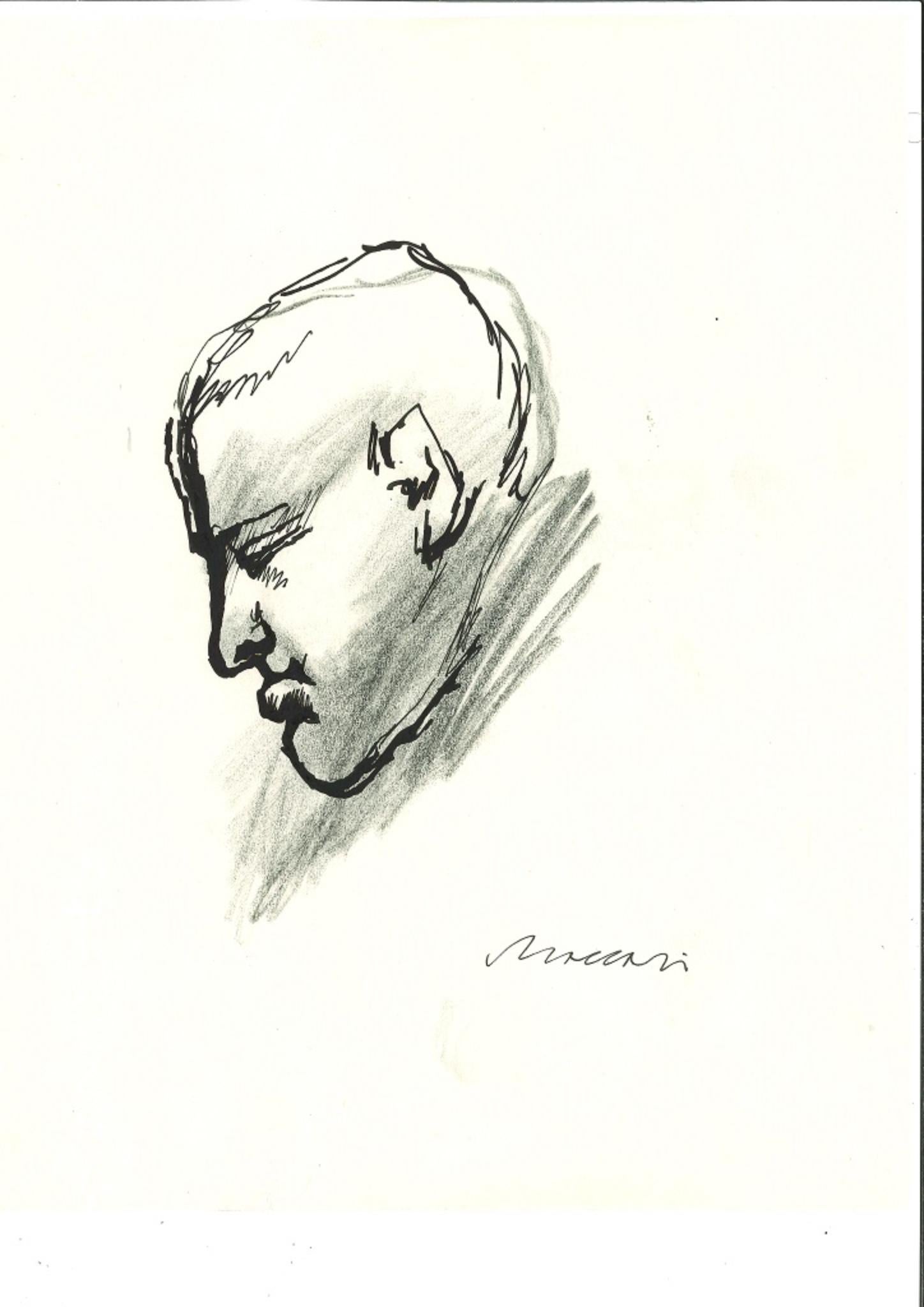 Portrait of Giorgio Morandi - Pen and Pencil Drawing - 1960s