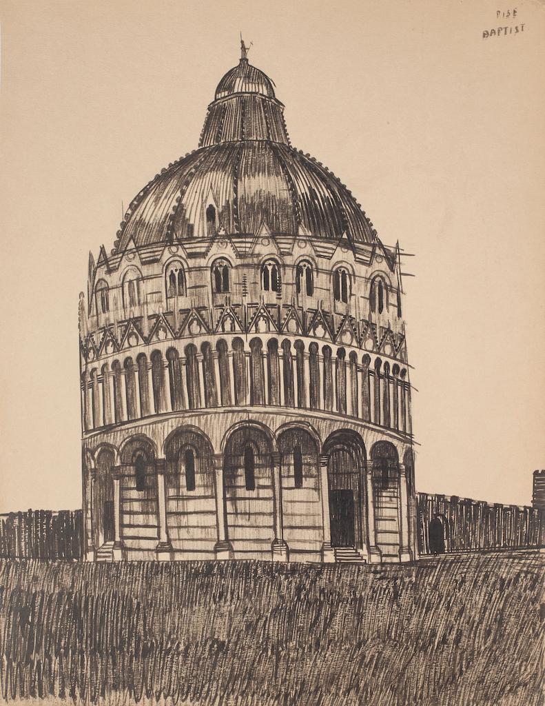 Unknown Figurative Art - Pisa Baptistery - Pen on Paper - Late 19th Century
