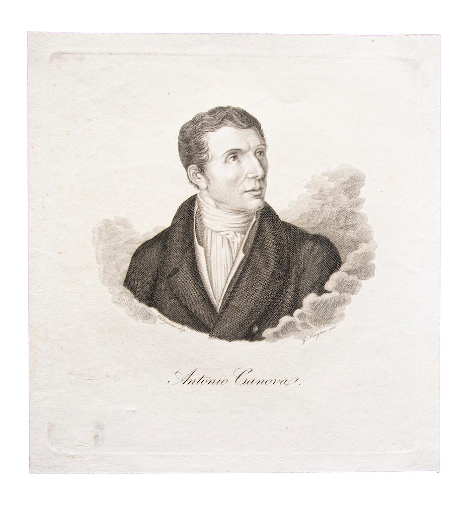 D'apres Pellegrini Figurative Print - Portrait of Antonio Canova - Original Etching on Paper after Pellegrini - 1870