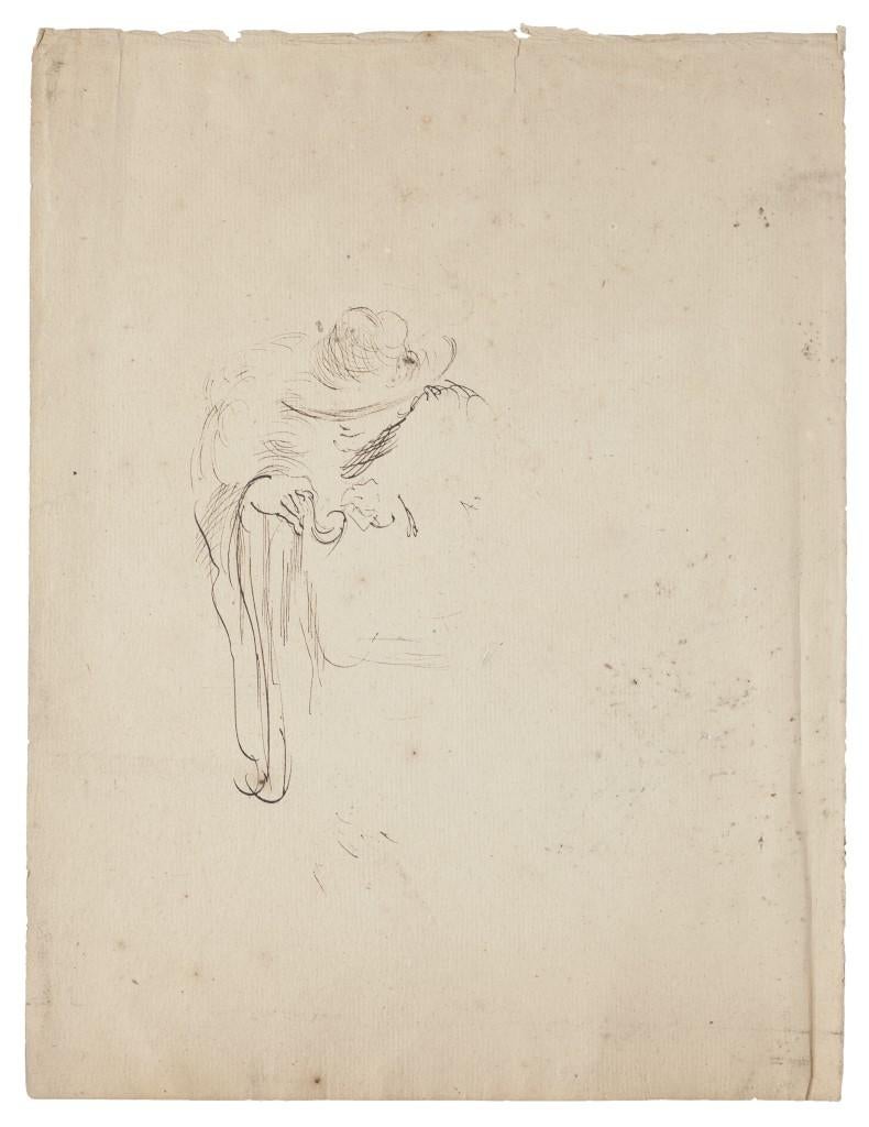 Portrait - Original Drawing In Pen - 1850s - Art by Unknown