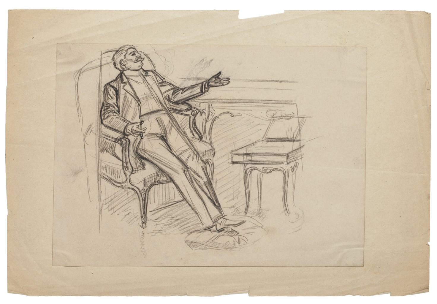 Jacques Baseilhac Portrait - Figure - Original Drawing in Pencil - Late 19th Century