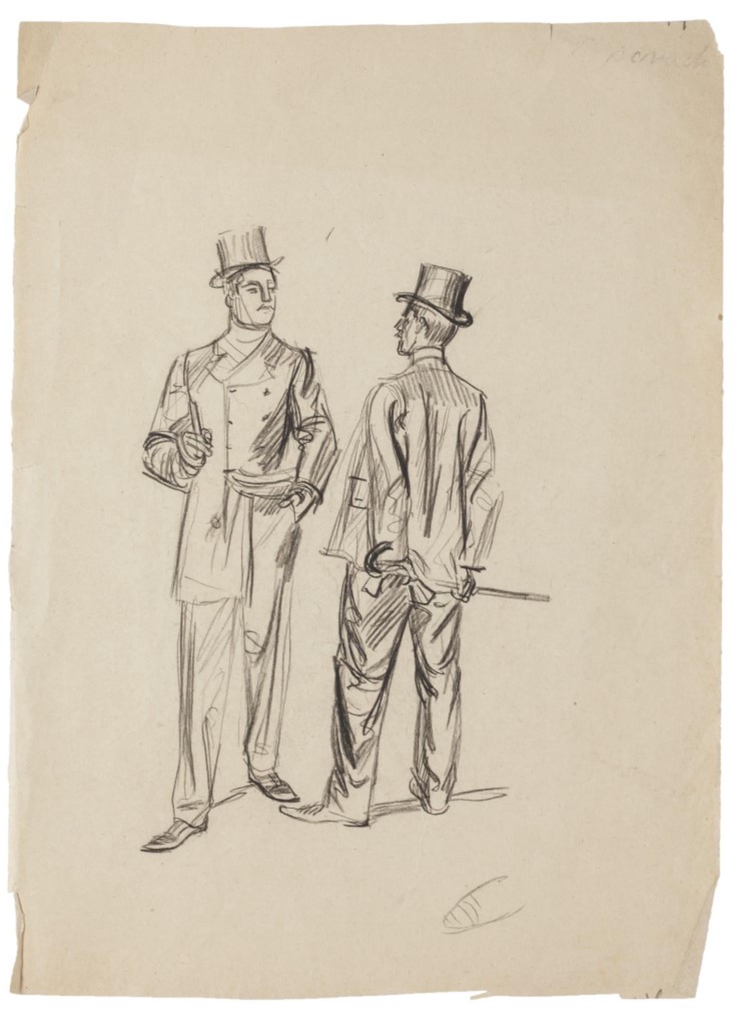 Jacques Baseilhac Figurative Art - Gentlemen - Original Drawing in Pencil - Early 20th Century