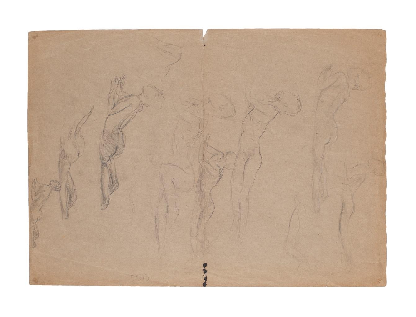 Sketch of Nude- Pencil on Brownish Paper - 20th Century - Art by Unknown