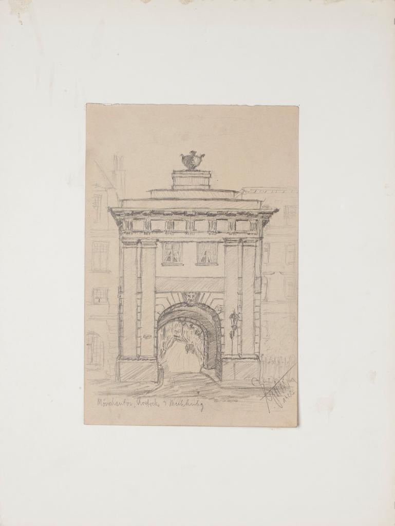 Unknown Figurative Art – Roman Gate – Original-Bleistift auf Papier von Werner Epstein – 1923