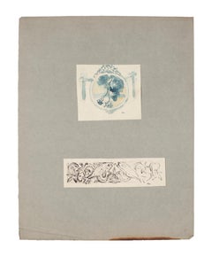 Landscape and Fish - Original Pencil, Watercolor, and Pen on Paper -1920 ca