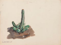 Cactus - Original Watercolor and Pencil on Ivory Paper by R. Cazanove 