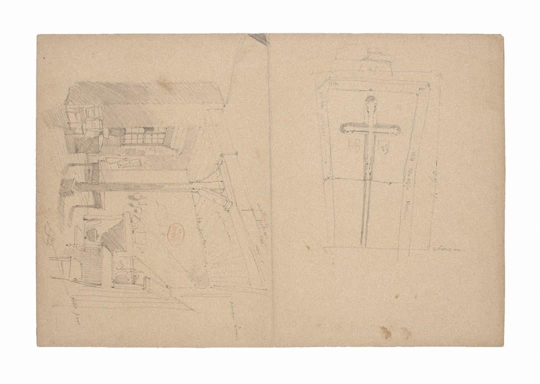 Interior of Kitchen - Pencil Brown-colored Paper - 1880